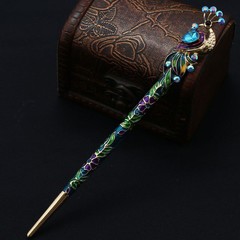 Enamel Peacock Hairpin Chinese Style Hair Stick Hair Accessory for Hanfu Women