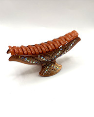 Brand New Large Brown Hair Clip Claw w/Clear AB & Brown Crystals
