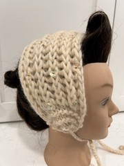 3 Charming VTG Ladies Knit Ear Warmer Tie Headbands Beaded Made In Italy Japan