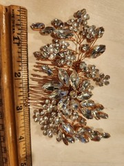 1 PC Catery Crystal Bride Wedding Formal Hair Comb Rhinestone Flower Rose Gold