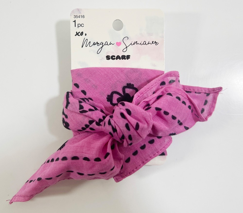 Scünci XO Morgan Simianer Pink & Black Scarf Bandana Print Hair Tie Accessory