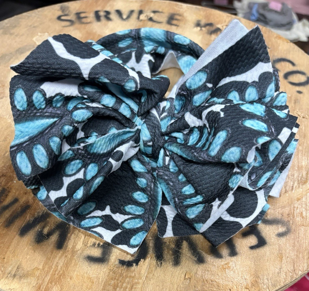 Baby’s Concho Western Fabric Head Band, Black Blue White, Stretch Hair Accessory
