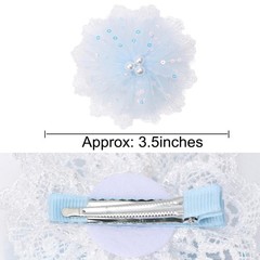 2 PCS 3.5 Inch Blue Lace Pearl Bow Clips Grosgrain Ribbon Alligator Clips