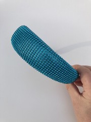 Padded 1.5” Headband with Aquamarine Rhinestone Aluminum Mesh Overlay Handmade
