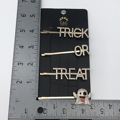 Halloween Trick or Treat hair pins rhinestone ghost lot of 4 on card