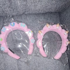 2 Pack Pink Padded Fabric Headbands w/ Embroidered Angel Accent, Solid Scallope