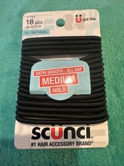 Scunci No Damage Satin Smooth Medium Hold Black Hair Elastics 18 Pcs Elastics