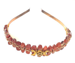 VTG Real Red Jasper Stone Handcrafted Gold Tone Moon Stars Wired Metal Headband