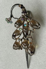 Ornate Rhinestone Hair Stick Pin Gold Tone Amber Silver Metal Decorative Hair