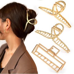 Mehayi 3 PCS Metal Large Claw Clips for Thick Heavy 3 Count (Pack of 1), Gold