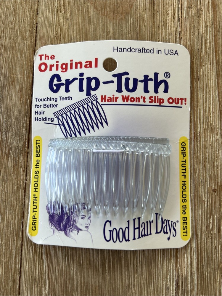 the Original Grip-Tuth Hair Combs Set of 2 Clear Crystal #414 – 2 3/4″ Vintage
