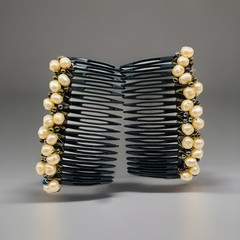 Vintage Baroque Natural Pearl Hair Comb Set Of 2 Black 3.75” Wide