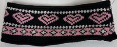 Women’s Black Pink White Heart Pattern Knitted Headband Ear Warmer Fleece Lined