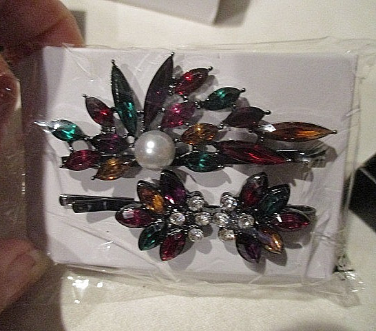AVON Stained Glass Bloom Hair Pin Set Marquise-cut Glass Stones Set in Hematite