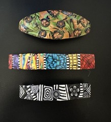 3 Artisan OOAK Polymer Clay Barrette Made-In-France Hair Clips 3 1/2” – 4 1/2”