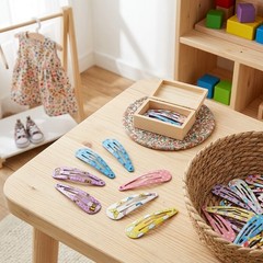 Mixed Color Teardrop Printed Hair Clips 60Pcs Iron Alloy Snap Barrettes