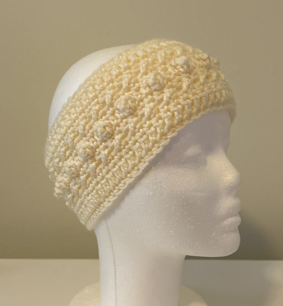 Crochet Headband One Size Ear Warmer Ivory Handmade Fall Winter Unique Design