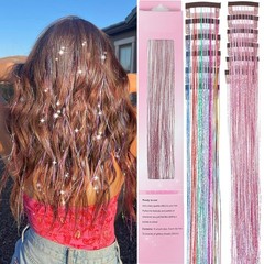 12PCS Hair Tinsel Clip In Glitter Fairy Hair Extensions 22in