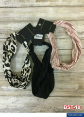 L. Erickson Twist Front Soft Headwrap Set – Pack of 3, Black/Blush/Leopard NEW
