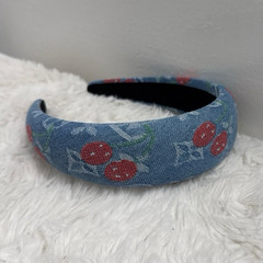 Padded Blue Denim Floral Headband for Women Teens Unisex Casual