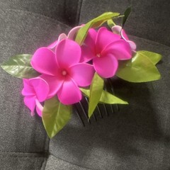 Pink White Green Floral Flower Hair Comb for Women Plastic Fabric Hair Accessory