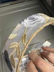 Stella embroidered sheer 2” wide headband hair accessory Gray feminine floral
