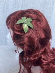 Vintage Y2k Metal Hair Comb Green Jeweled Flower Fairycore Summer Garden Party
