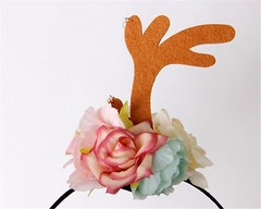 Women Girl Reindeer Deer Antlers Costume Brown Ear Rose Party Hair headband Prop