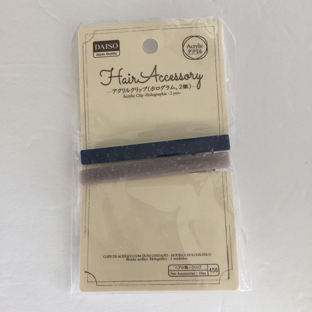 Daiso Japan – Hair Accessory Acrylic Clip Holographic Blue and Grey 2.75″ Long