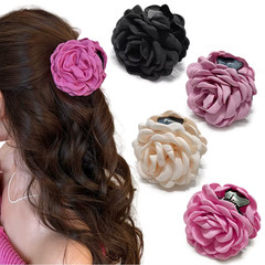 16 Colors Sweat Medium Size Cotton Fabric Rose Flower Hair Claw Clips for Women