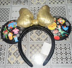 LED Mickey Mouse Ears Headband Bow Black Gold Fabric Graphic Print Holiday