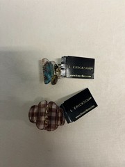 NWT L. Erickson 2 Pack Mini Jaw Hair Clip Set Brown and White Plaid