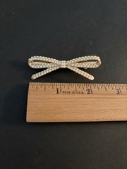 French Bow with Faux Pearl Accents and Gold Tone Hair Pin Clip Barrette