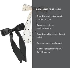 Wonder Nation 2pc Girls Bow Hair Clips Black & White Heart Print Polyester