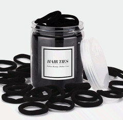 50PCS Black Hair Ties,Cotton Seamless Ponytail Holders,No Damage Elastics Hair B