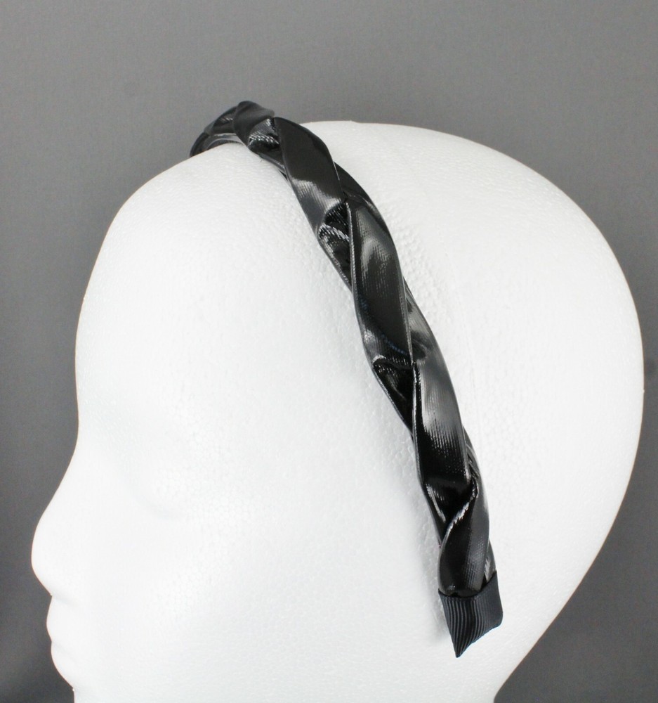 Black braided headband faux patent leather band grip teeth braid 5/8″ wide