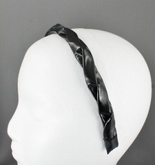 Black braided headband faux patent leather band grip teeth braid 5/8″ wide