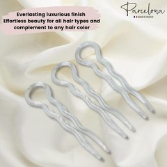 Parcelona French Sleek 3 1/2″ Celluloid Wavy U Shaped Hair Pins for Women(3 Pcs)