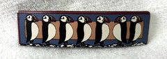 Vintage Handcrafted Leather Puffin Hair Barrette Clip Hand Painted Artisan 3.5”