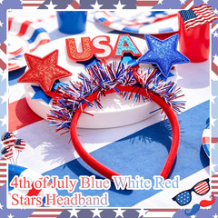 4Th of July Stars Headband Patriotic Independence Day Headpiece Red White Blue U