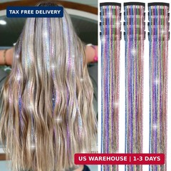 Hair Tinsel Clip in Pack of 12 Pcs Glitter Tinsel Hair Extensions 24 Inch Clip i