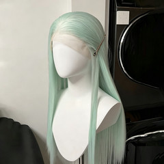 Free Size 4″x13″ Lace Frontal Mint Green Straight Full Wig for Cosplay, 24″~40″