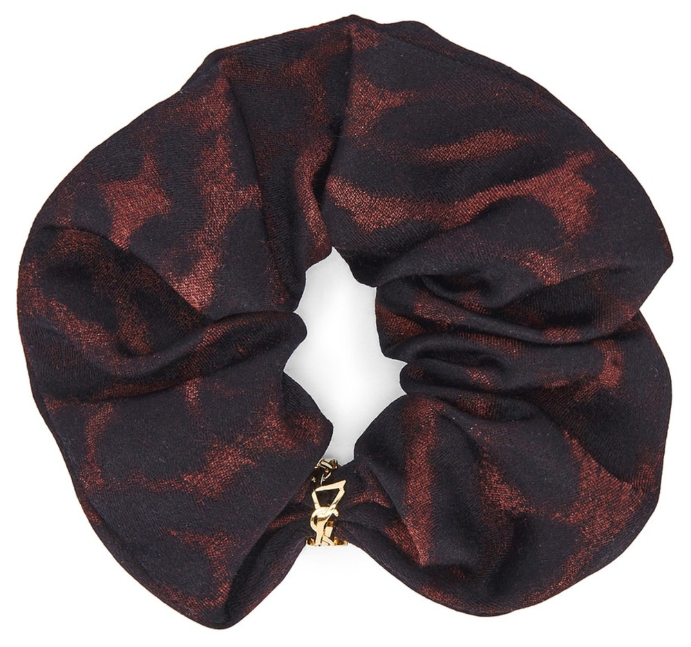 NWT Saint Laurent YSL Cassandre Logo Leopard Silk Cashmere Scrunchie Hair Tie