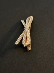 French Bow with Faux Pearl Accents and Gold Tone Hair Pin Clip Barrette