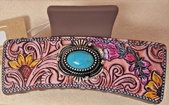 Turquoise on Silver-Tone Floral Claw Hair Clip Western Tooled Synthetic Leather