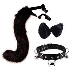 Faux Fur Cat Ears Hair Clip & Long Tail Costume Set for Halloween Cosplay Party