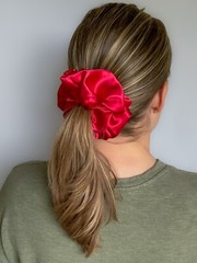 Red Silky Satin Scrunchie | Big Scrunchies | Fashion Hair Ties | Team Colors
