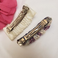Vintage 1980s Lot of Fabric Hair Barrettes with French Metal Clips