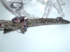 PINK AND PURPLE RHINESTONE BUTTERFLY SILVER 5.5″ HAIR DUCK BILL CLIP NWT