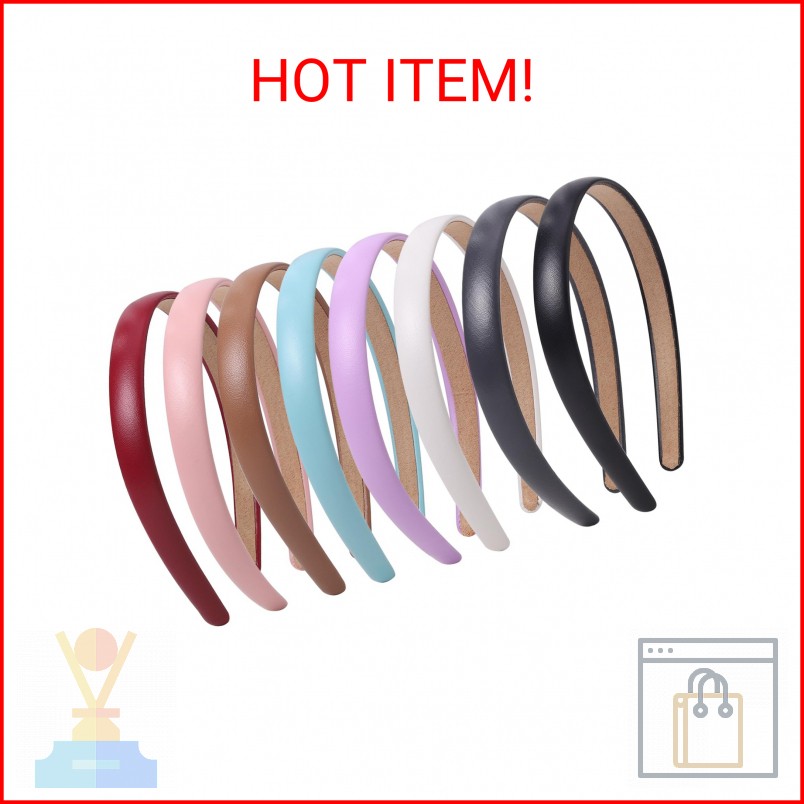 Fishdown 8 Pack Leather Headband 0.6 Inch Wide Headband for Women Simple Solid C